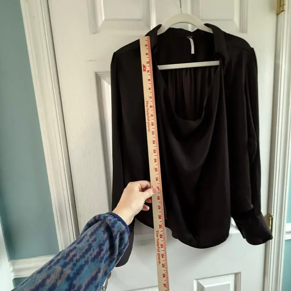 Free People Shine Bright Cowl Neck Blouse Midnight Brown Small
